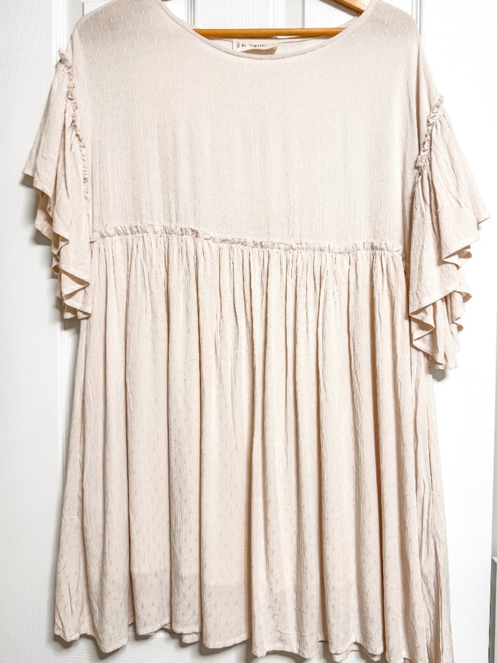 By Together Boho Cream Ruffle-Sleeve Babydoll Dress , Size Small